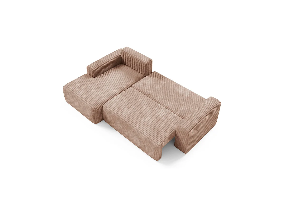 Canapé d'angle gauche convertible 3 places avec coffre en tissu marron ROMEO