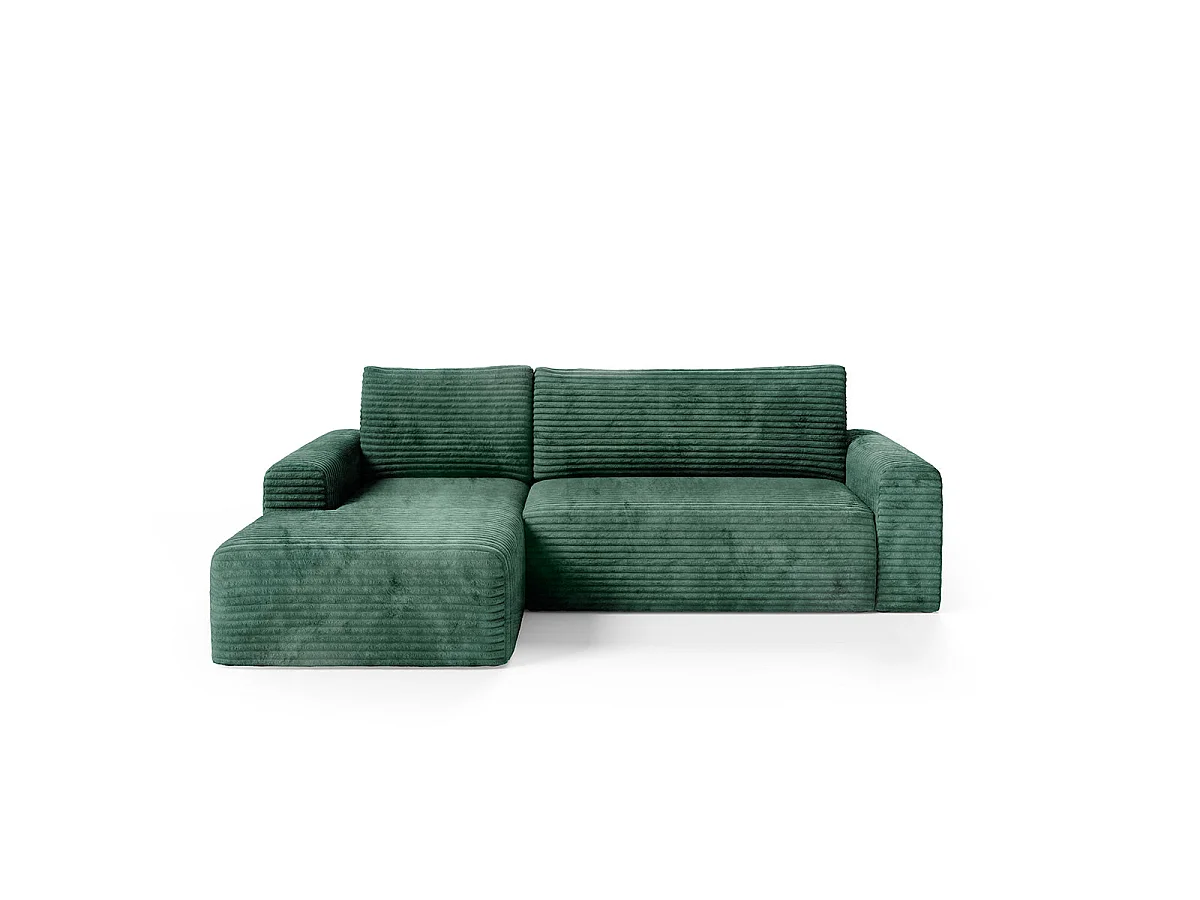 Canapé d'angle gauche convertible 3 places avec coffre en tissu vert sapin ROMEO