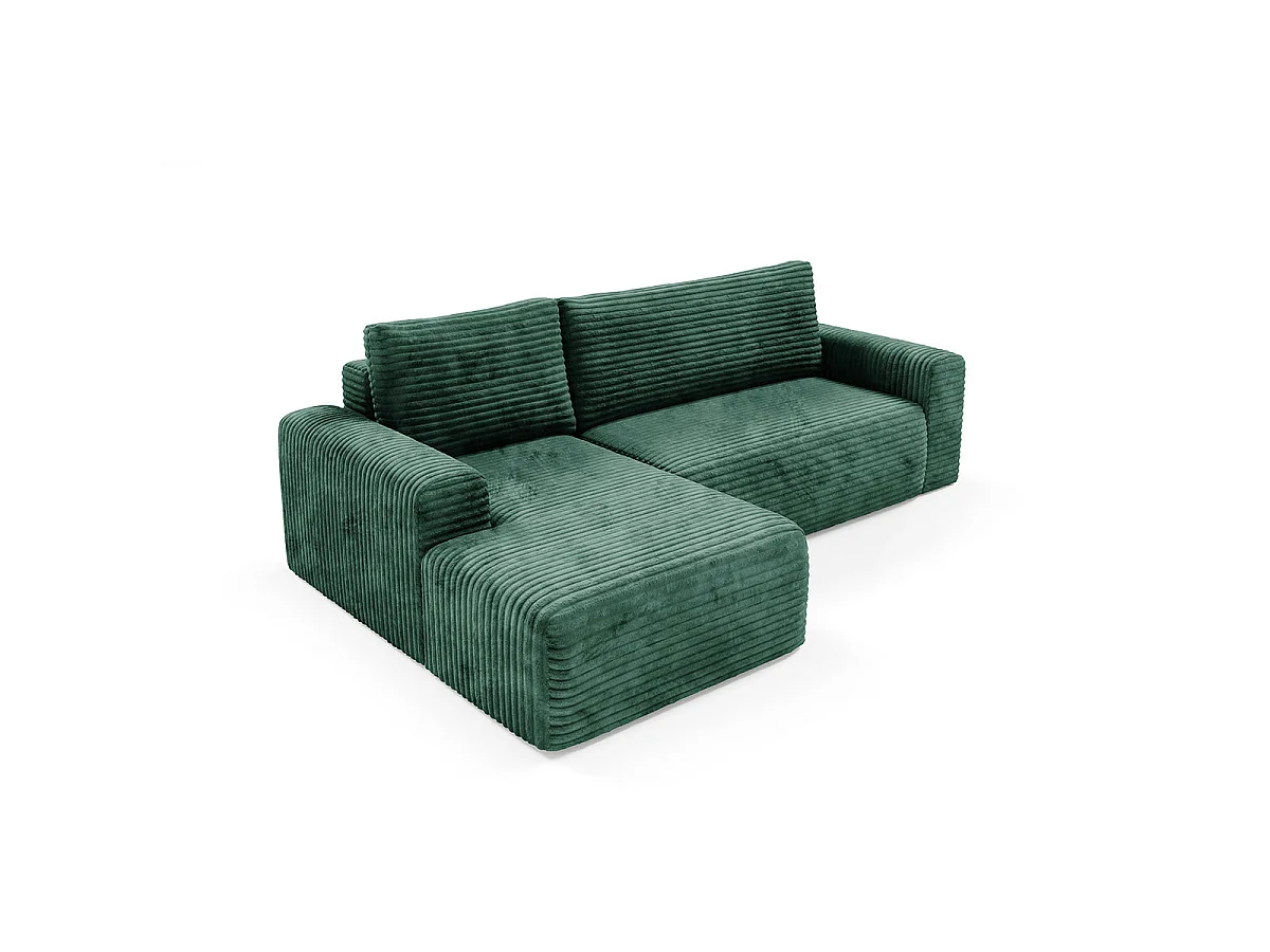 Canapé d'angle gauche convertible 3 places avec coffre en tissu vert sapin ROMEO