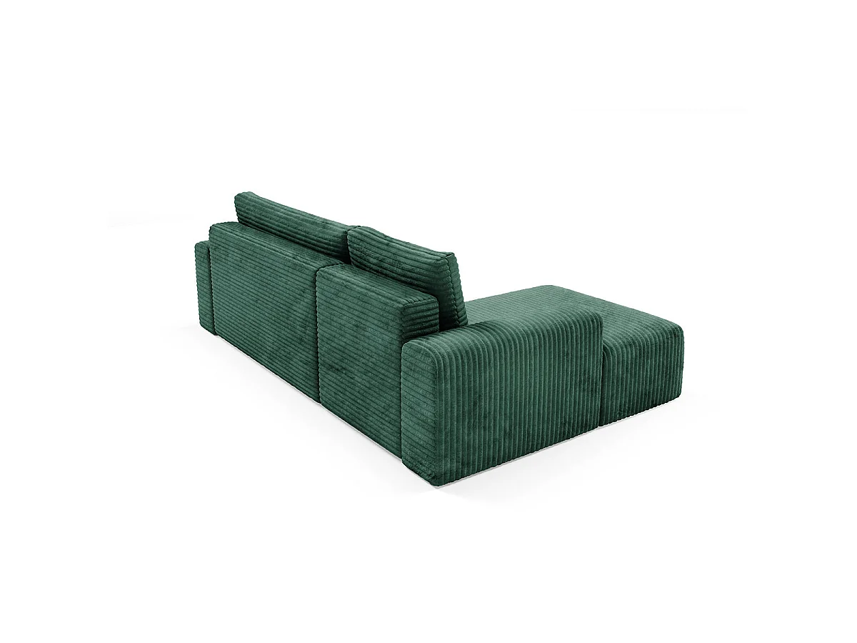 Canapé d'angle gauche convertible 3 places avec coffre en tissu vert sapin ROMEO