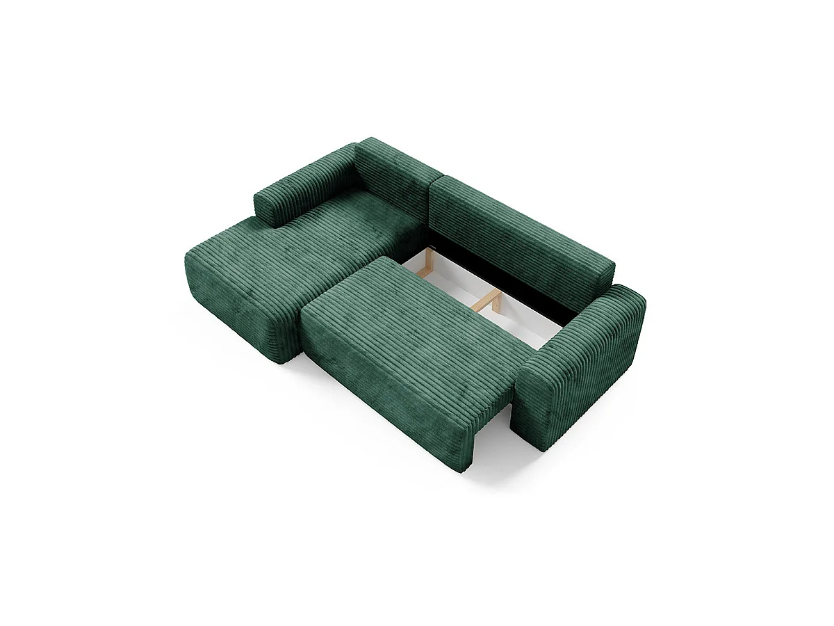 Canapé d'angle gauche convertible 3 places avec coffre en tissu vert sapin ROMEO