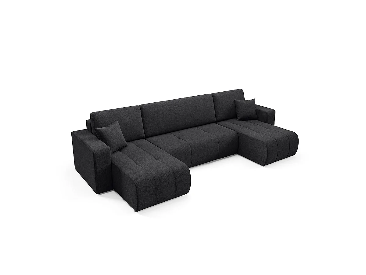 Canapé convertible 5 places avec coffre en tissu noir VASCO