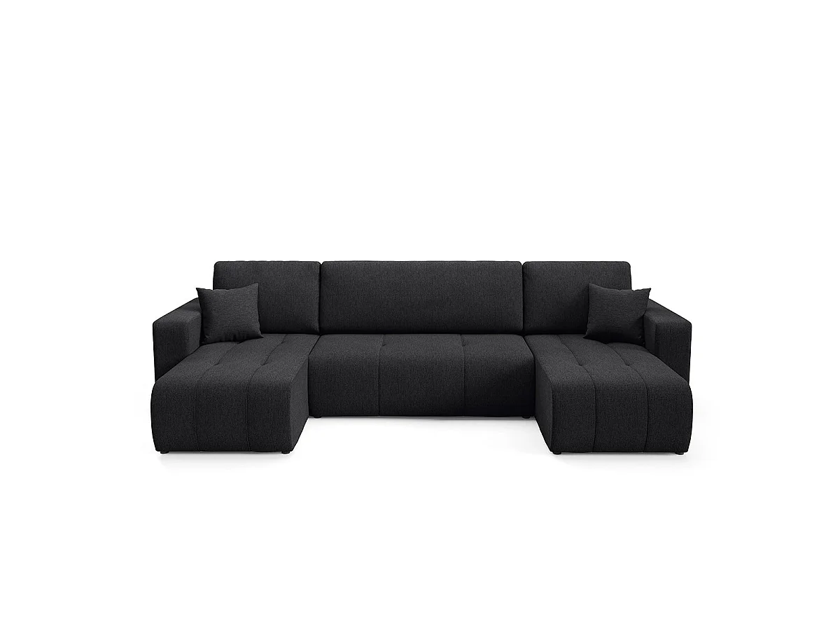 Canapé convertible 5 places avec coffre en tissu noir VASCO