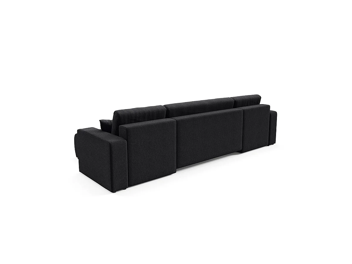 Canapé convertible 5 places avec coffre en tissu noir VASCO