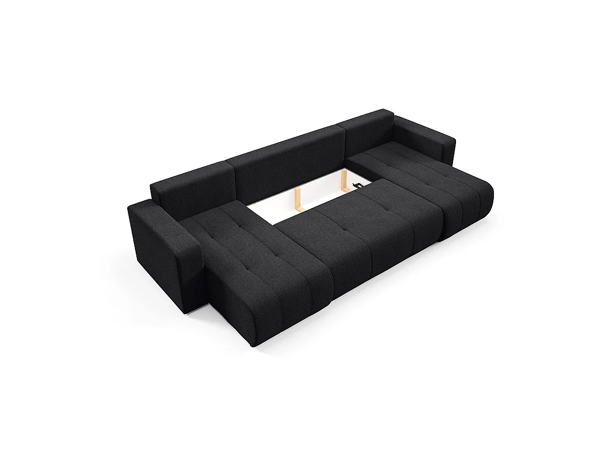 Canapé convertible 5 places avec coffre en tissu noir VASCO