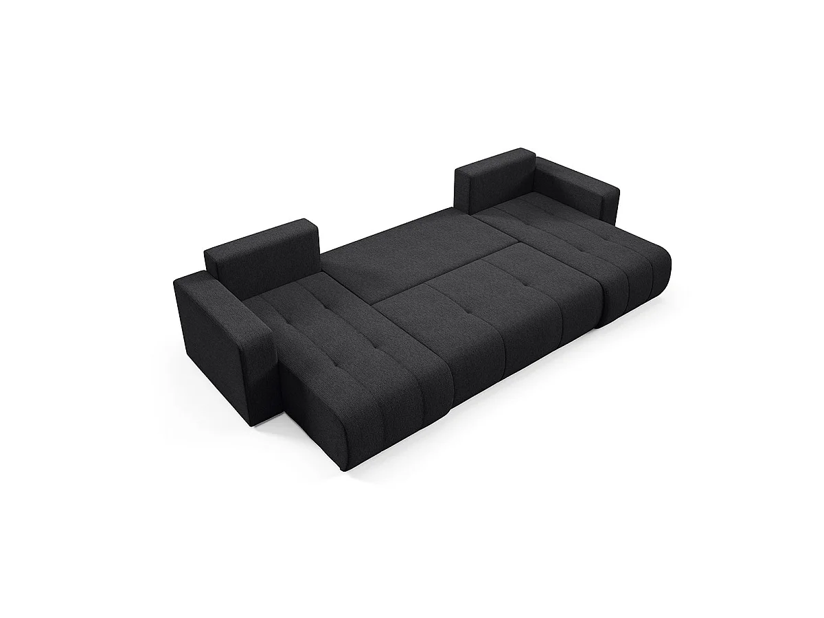 Canapé convertible 5 places avec coffre en tissu noir VASCO