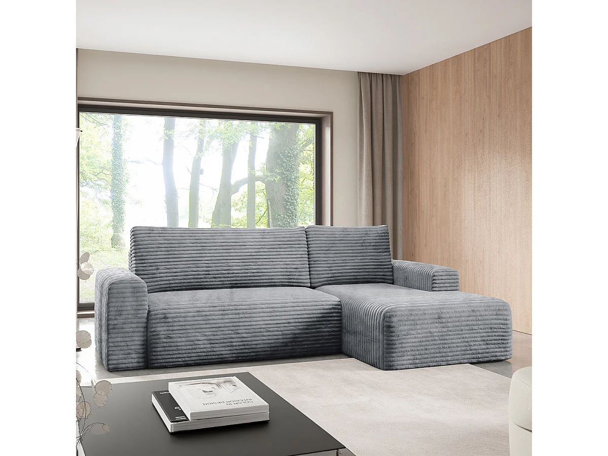 Canapé d'angle droit convertible 3 places avec coffre Romeo Gris foncé