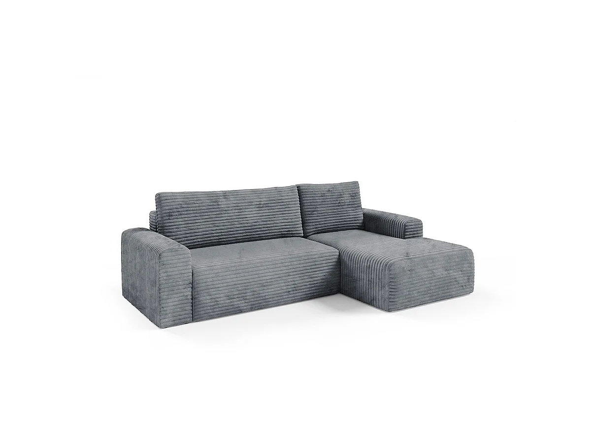 Canapé d'angle droit convertible 3 places avec coffre en tissu gris foncé ROMEO