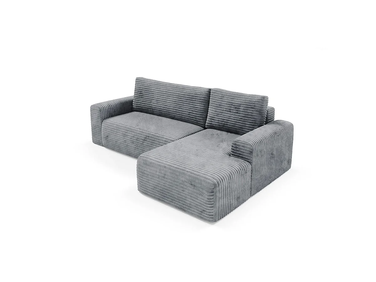 Canapé d'angle droit convertible 3 places avec coffre en tissu gris foncé ROMEO