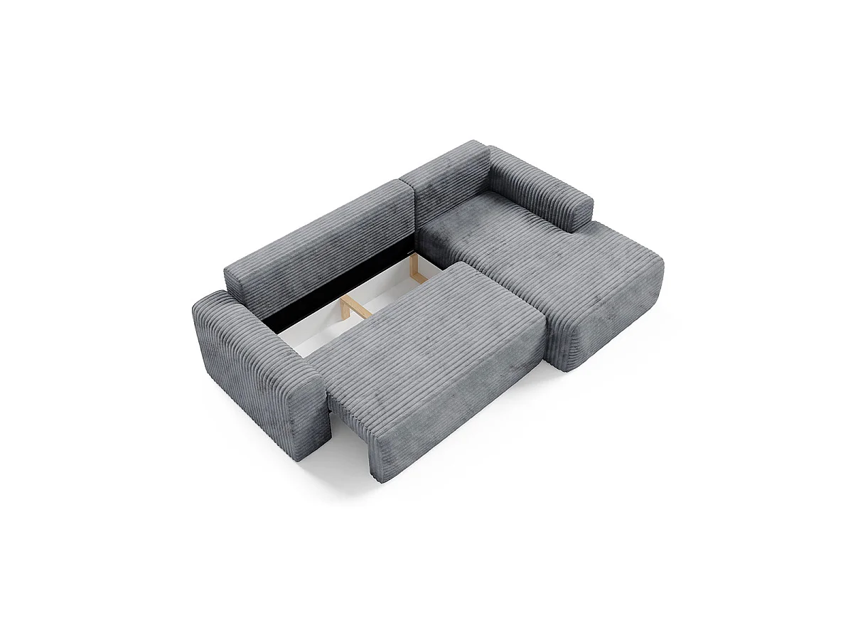 Canapé d'angle droit convertible 3 places avec coffre en tissu gris foncé ROMEO
