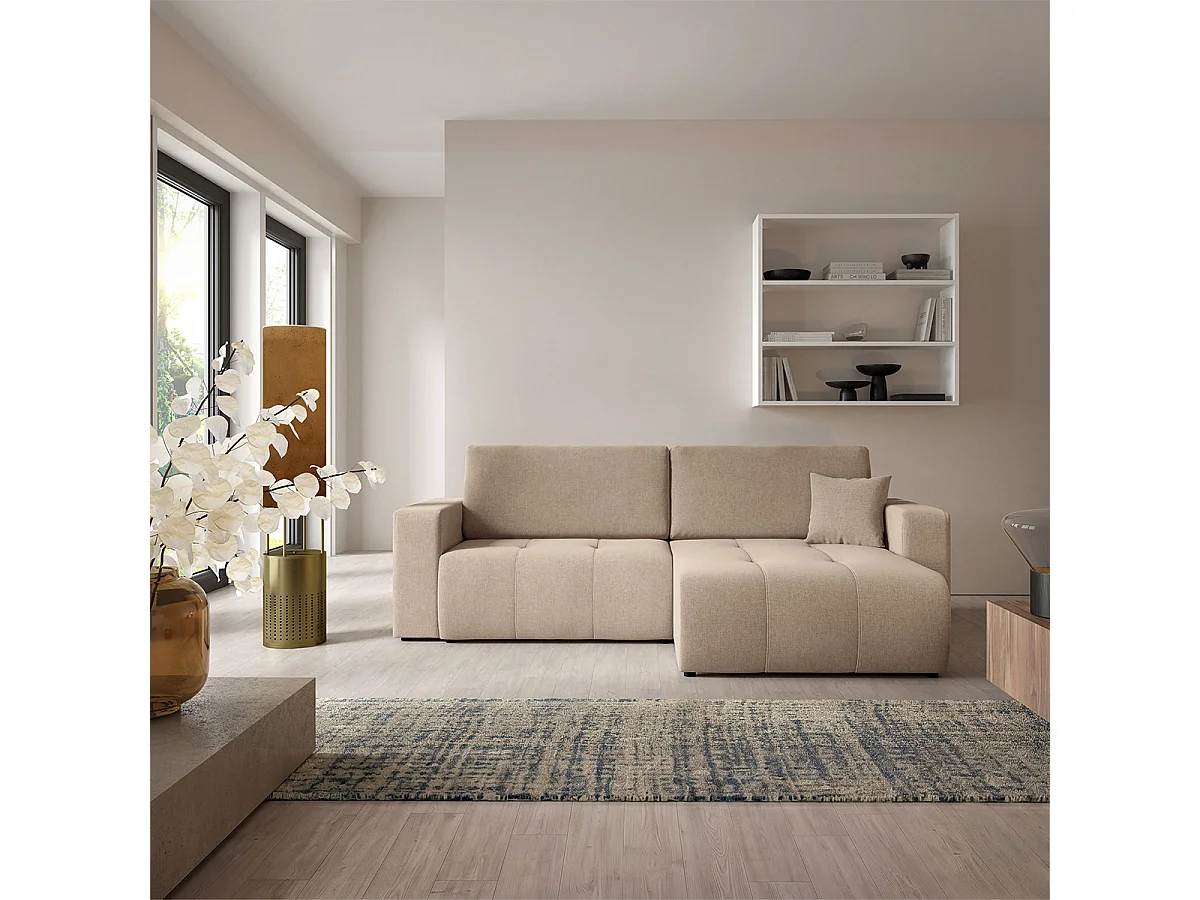 Canapé d'angle réversible convertible 3 places avec coffre Giulia Beige