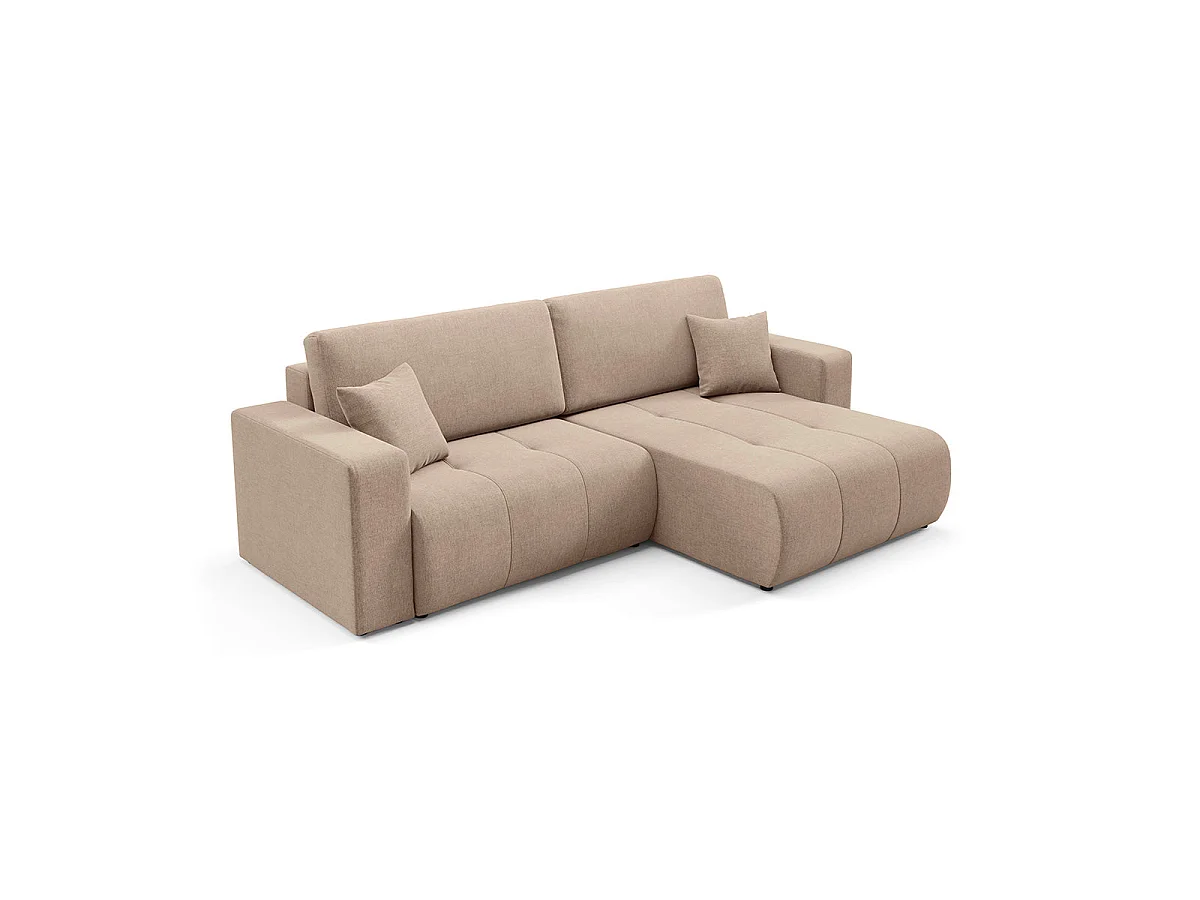 Canapé d'angle convertible 3 places réversible avec coffre en tissu beige GIULIA