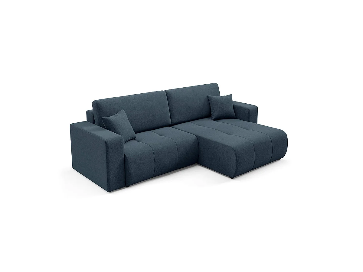 Canapé d'angle convertible 3 places réversible avec coffre en tissu bleu GIULIA