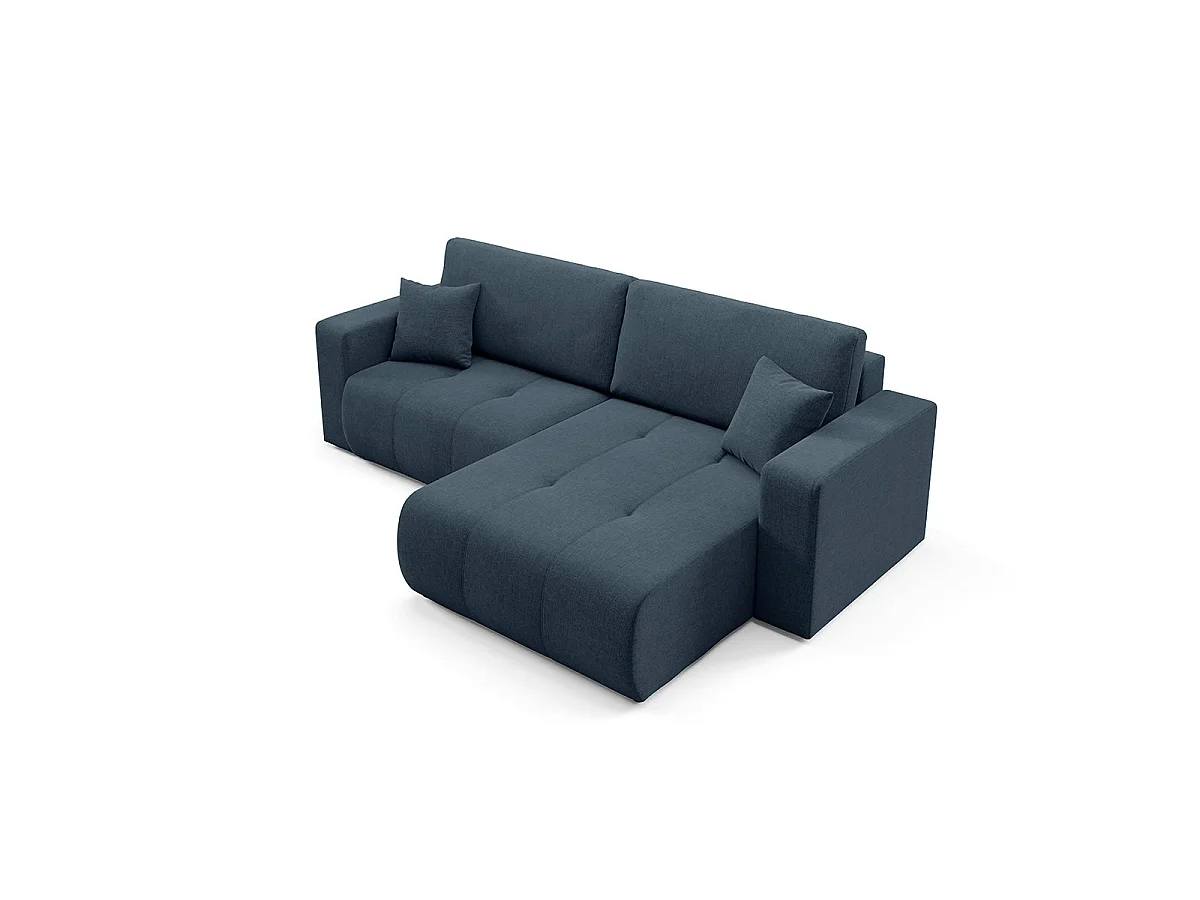 Canapé d'angle convertible 3 places réversible avec coffre en tissu bleu GIULIA