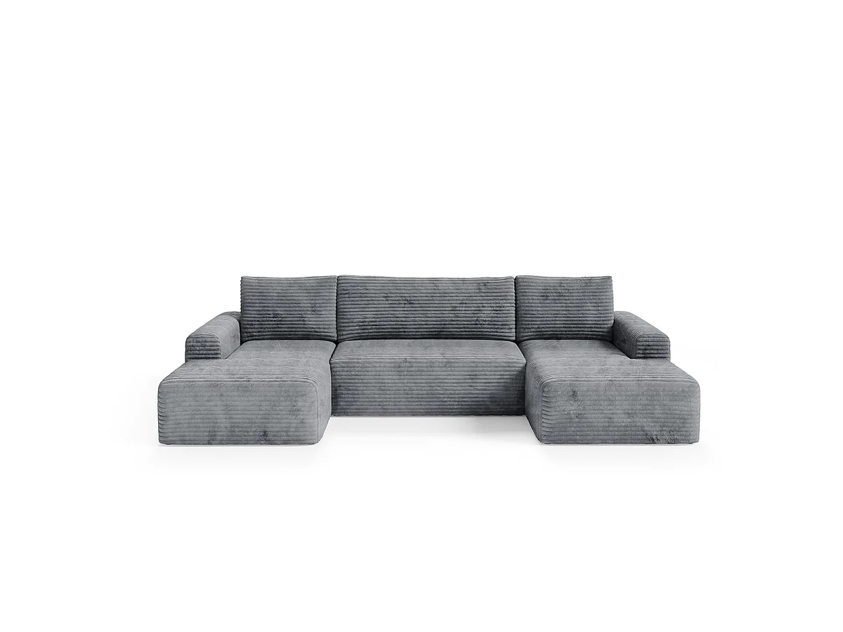 Canapé en U 5 places convertible avec coffre Romeo Gris foncé
