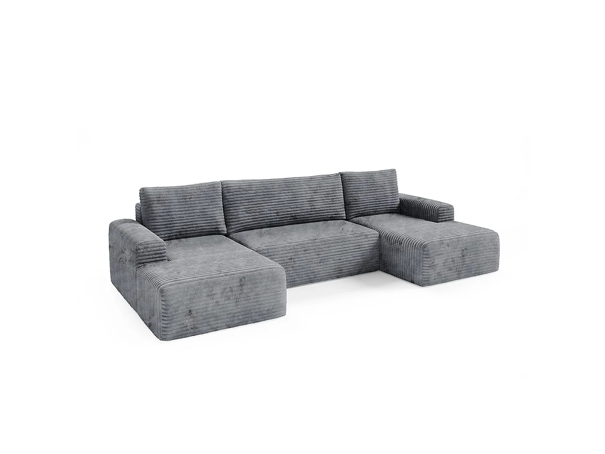 Canapé convertible 5 places avec coffre en tissu gris foncé ROMEO