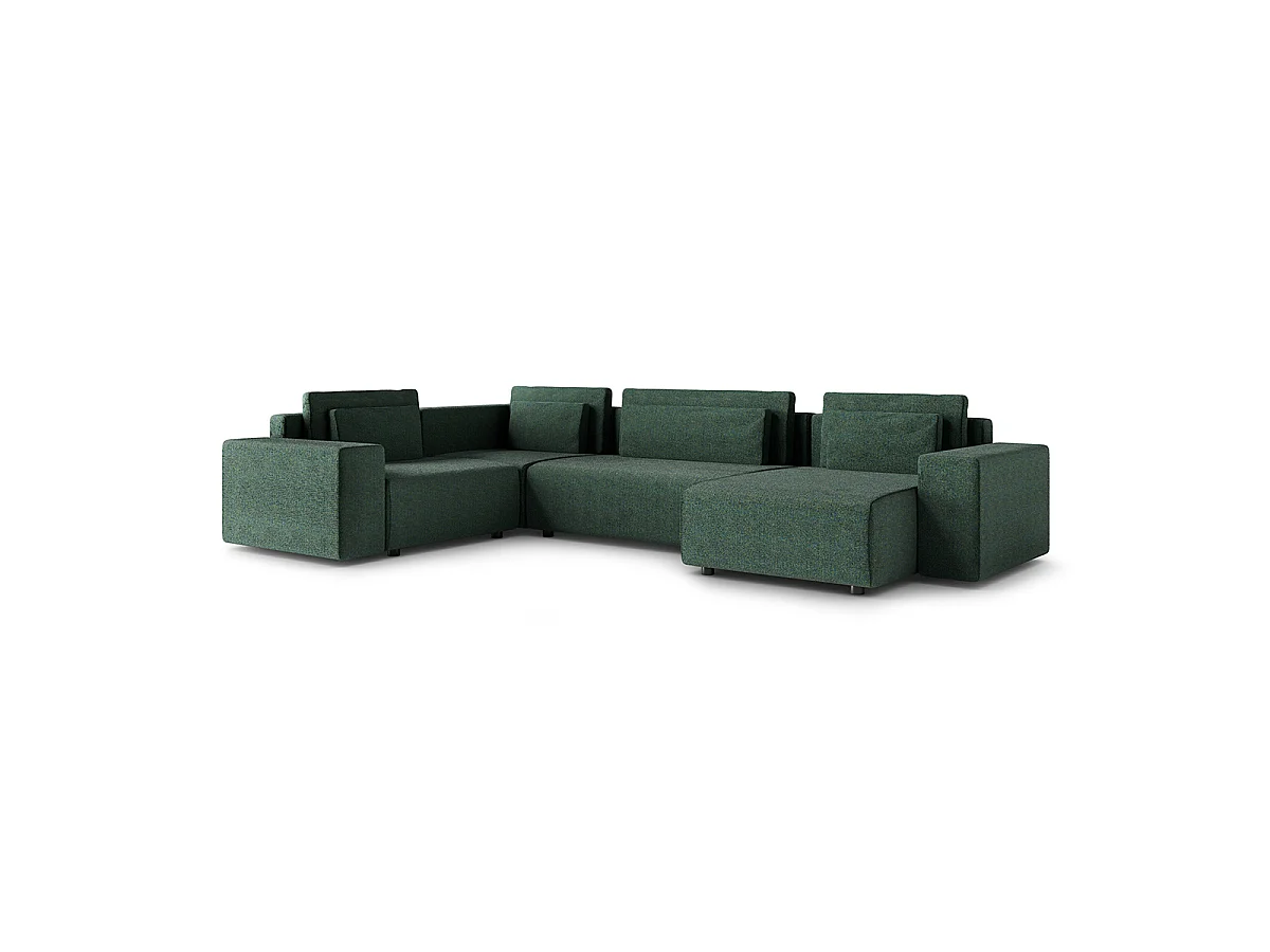 Canapé en U 5 places angle gauche convertible avec coffre Lorenzo Vert