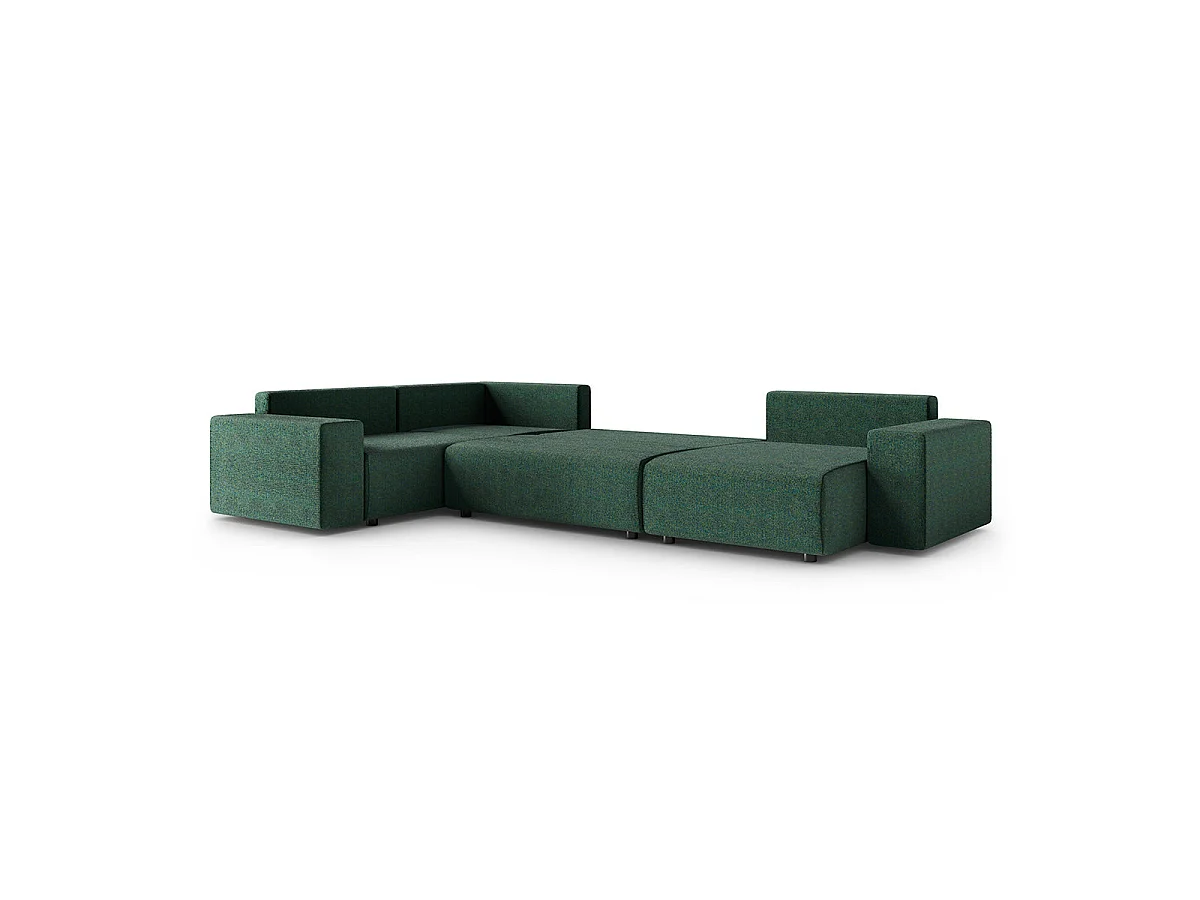 Canapé d'angle panoramique convertible 5 places avec coffre en tissu vert LORENZO