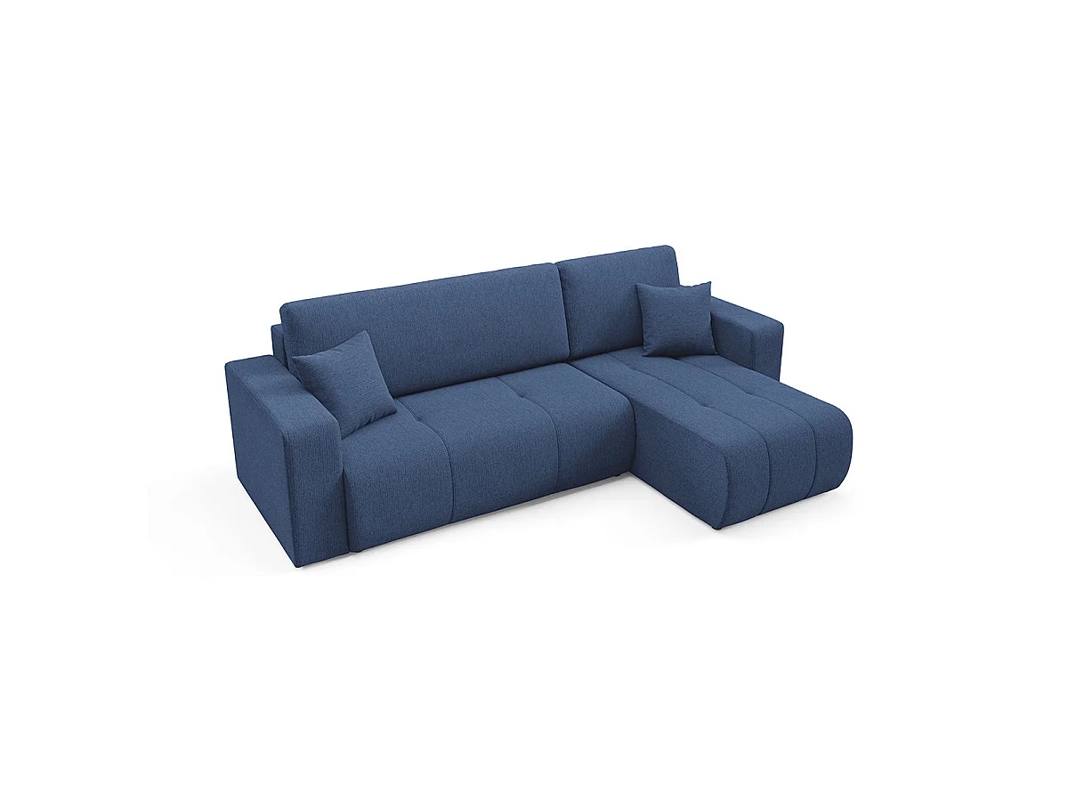 Canapé d'angle convertible 3 places réversible avec coffre en tissu bleu VASCO