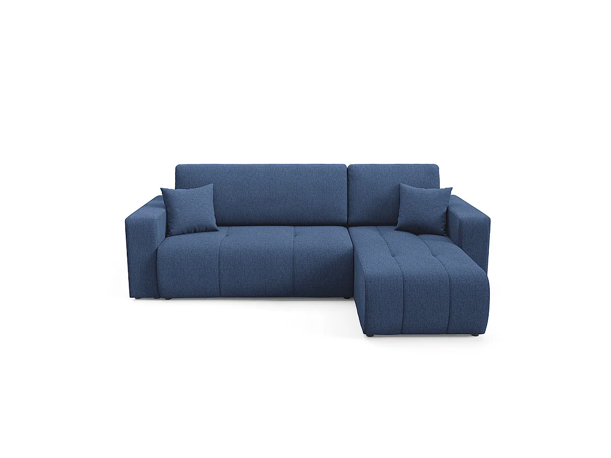 Canapé d'angle convertible 3 places réversible avec coffre en tissu bleu VASCO