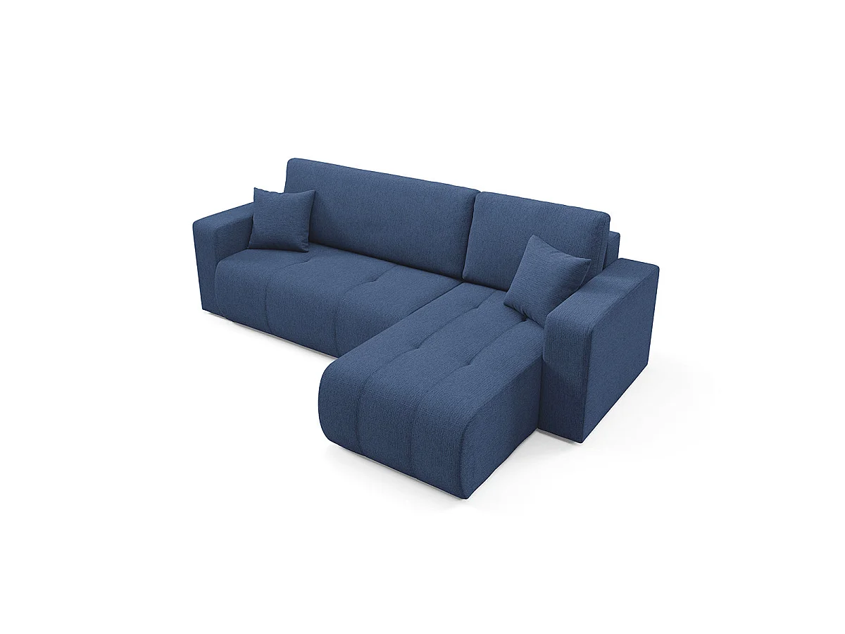 Canapé d'angle convertible 3 places réversible avec coffre en tissu bleu VASCO