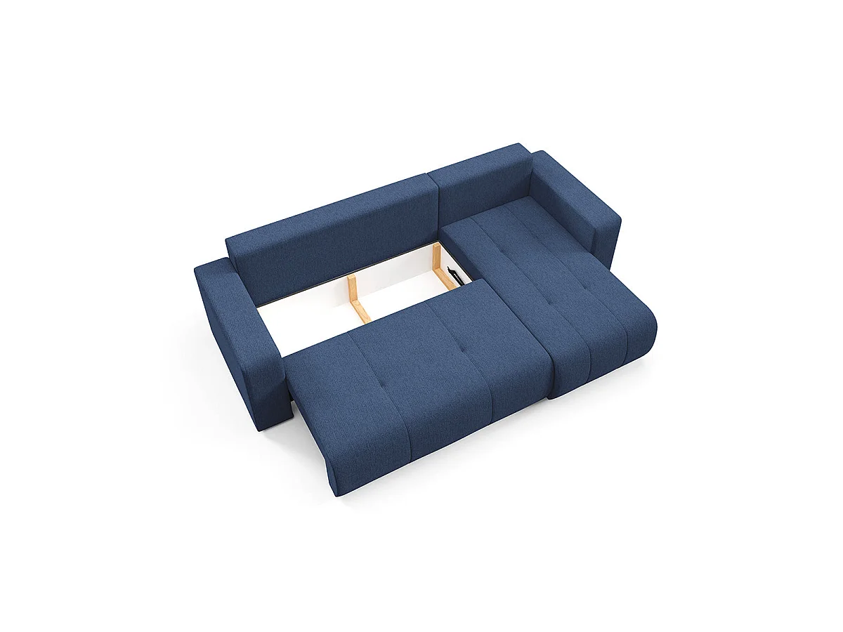 Canapé d'angle convertible 3 places réversible avec coffre en tissu bleu VASCO