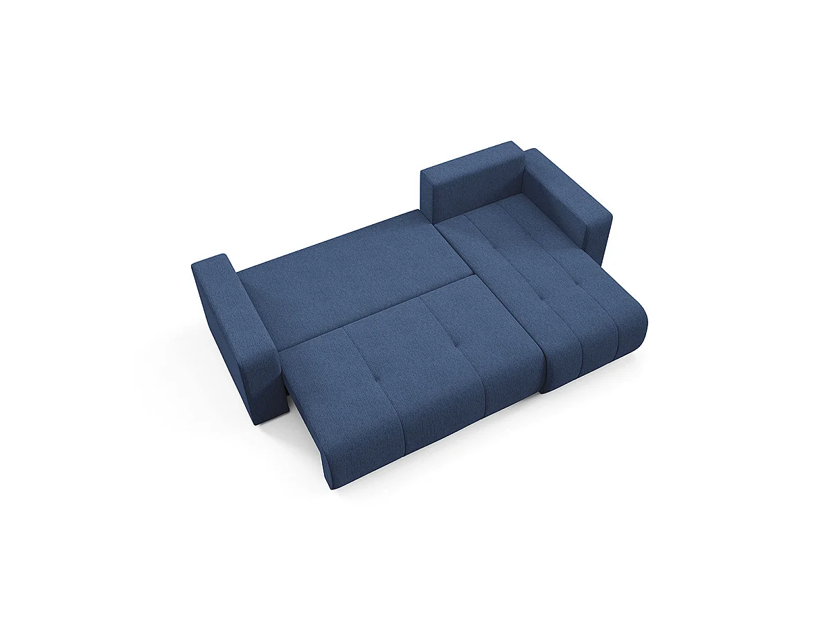 Canapé d'angle convertible 3 places réversible avec coffre en tissu bleu VASCO