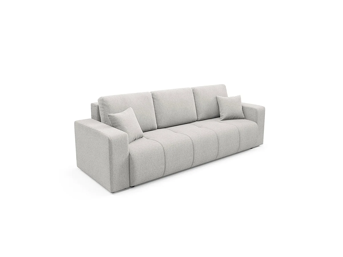 Canapé convertible 3 places avec coffre en tissu gris clair VASCO