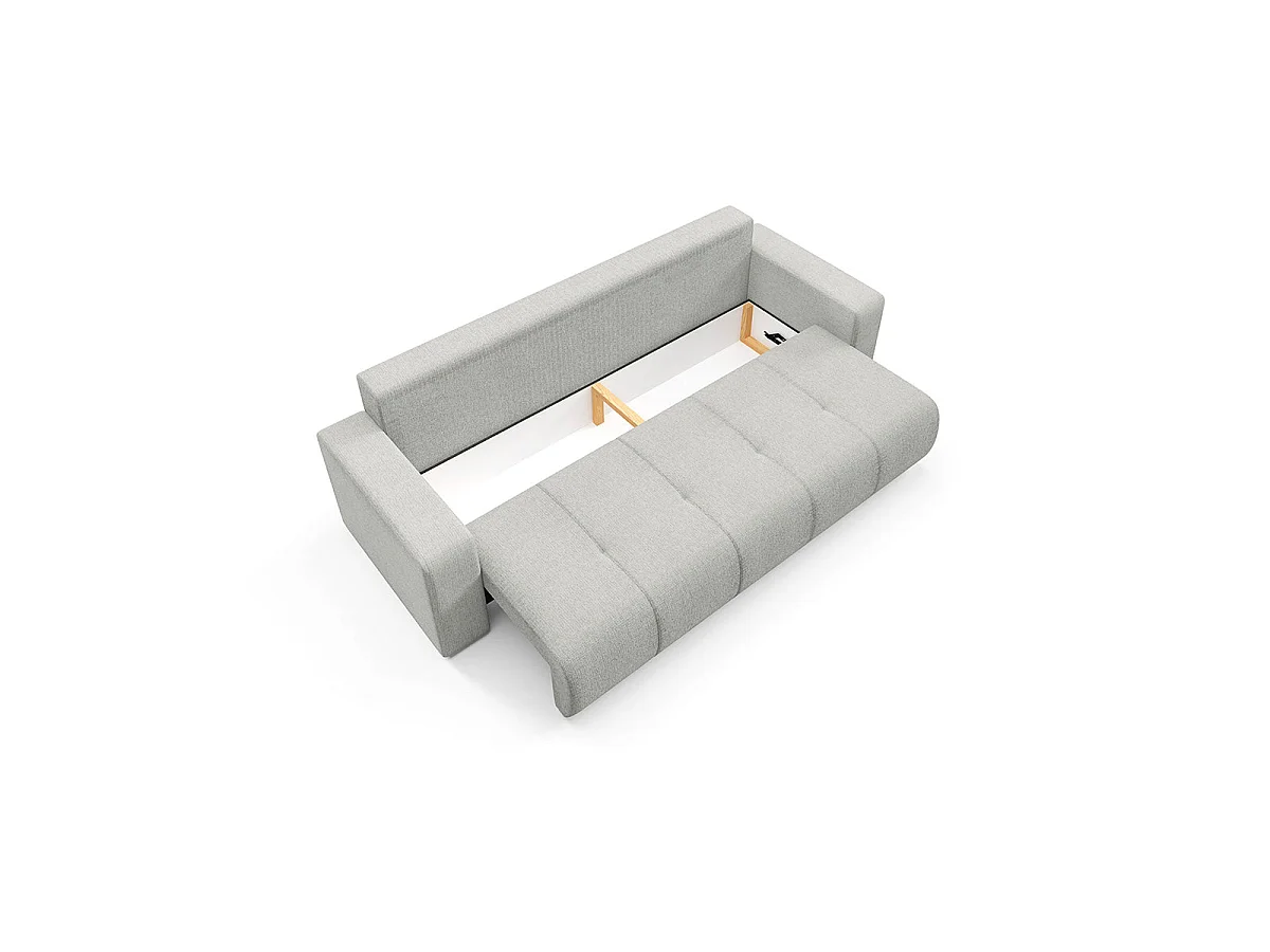 Canapé convertible 3 places avec coffre en tissu gris clair VASCO