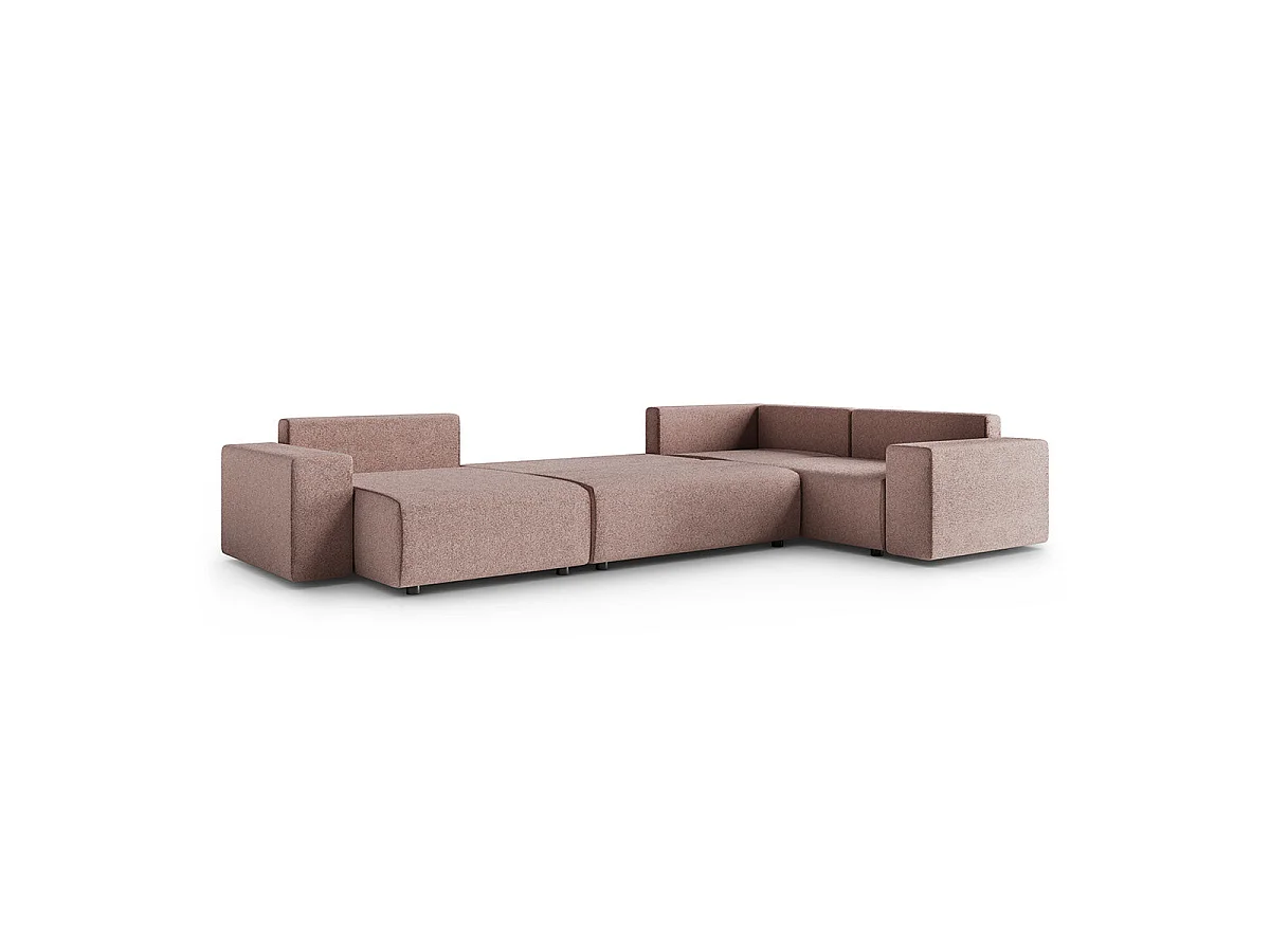 Canapé d'angle panoramique convertible 5 places avec coffre en tissu rose LORENZO