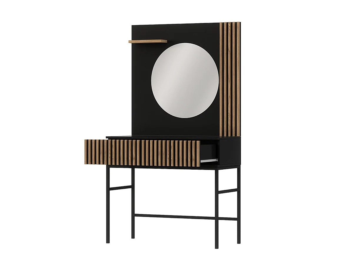 Melchior Black and Wood Wall-Mounted Vanity with 1 Drawer and 1 Mirror