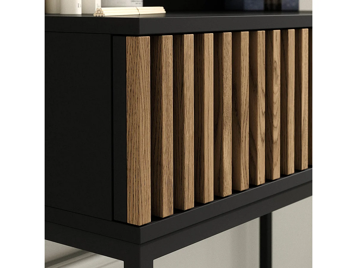 Melchior Black and Wood Wall-Mounted Vanity with 1 Drawer and 1 Mirror