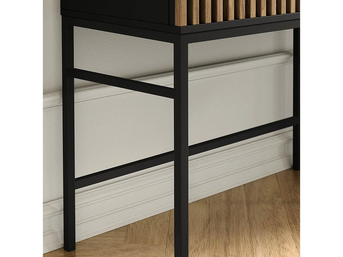 Melchior Black and Wood Wall-Mounted Vanity with 1 Drawer and 1 Mirror