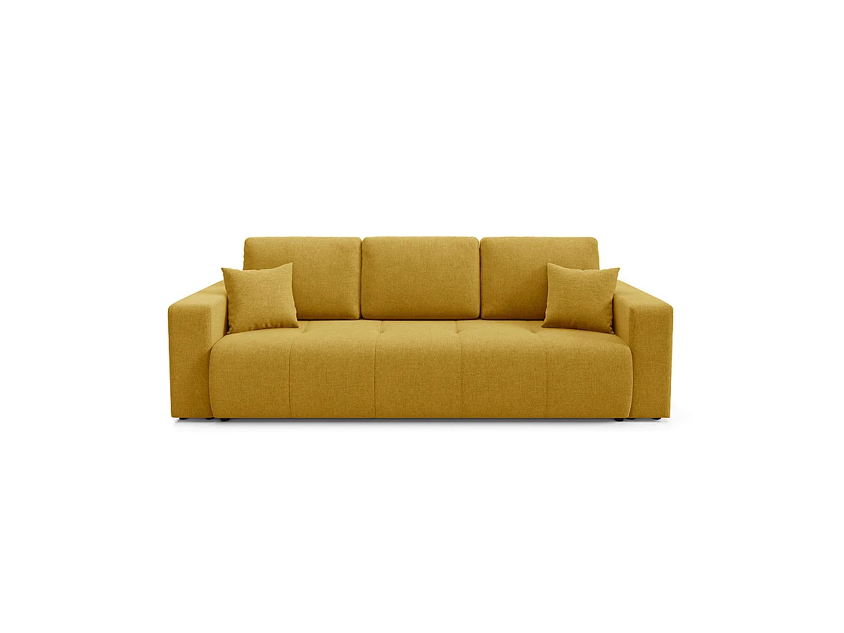 Canapé convertible 3 places avec coffre en tissu jaune moutarde GIULIA