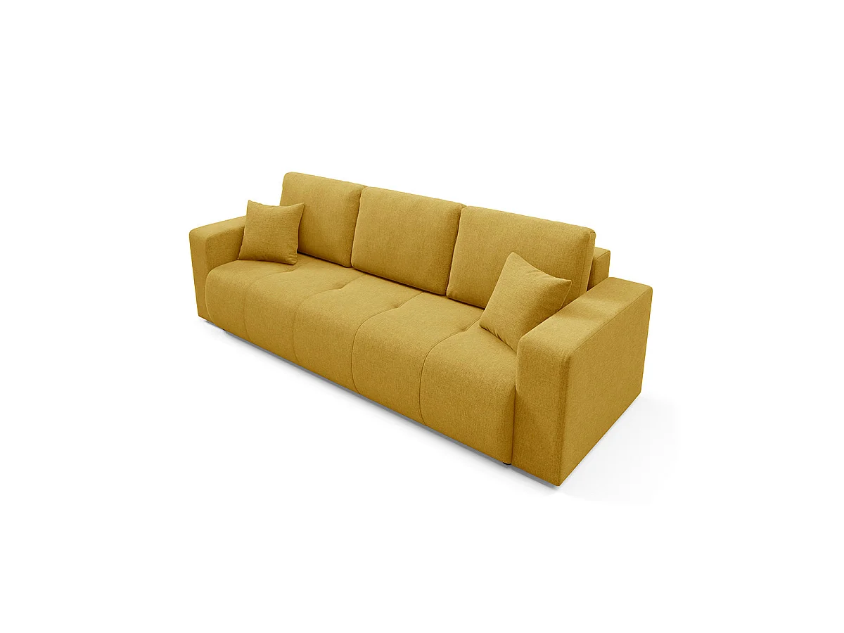 Canapé convertible 3 places avec coffre en tissu jaune moutarde GIULIA