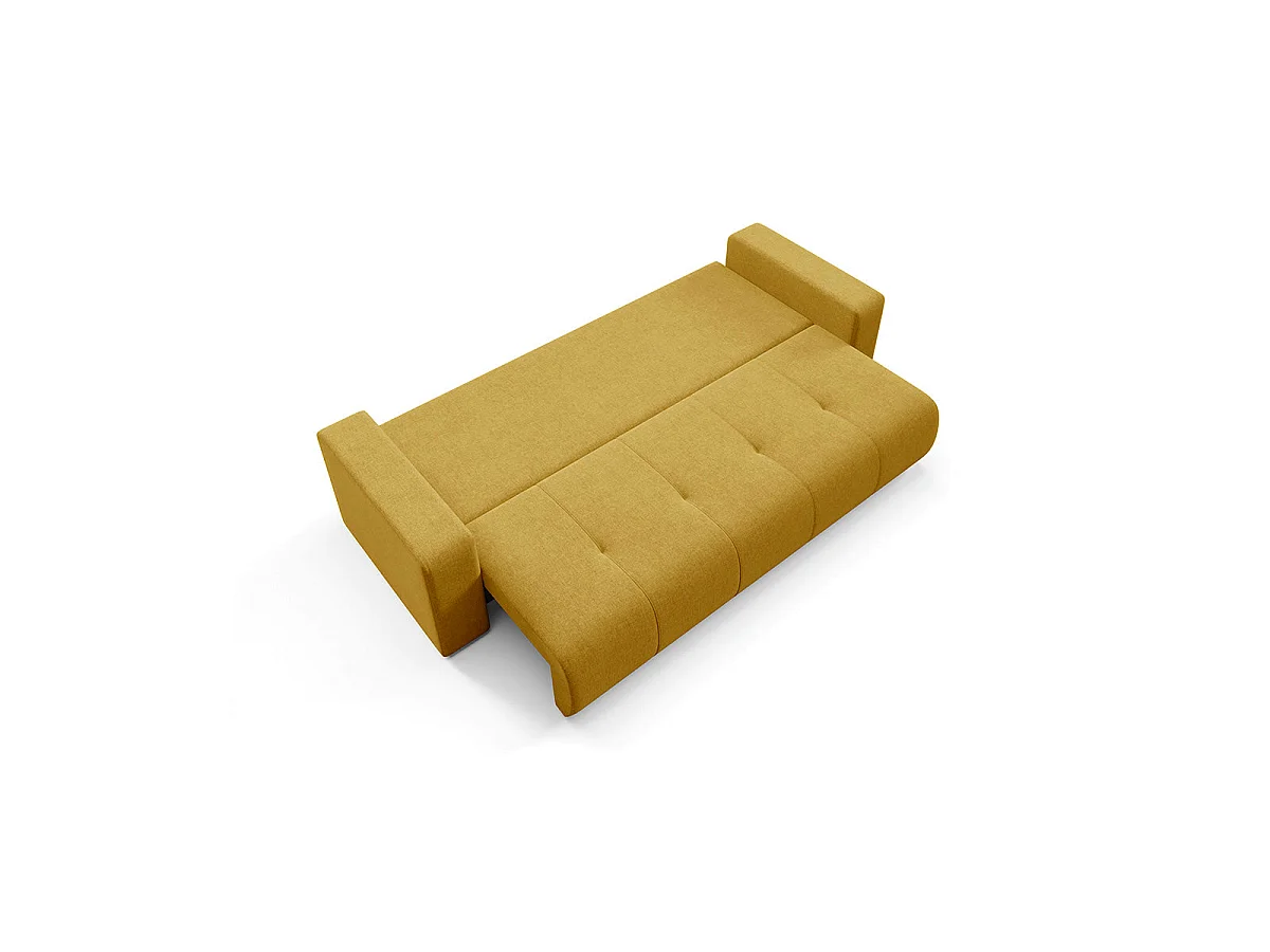 Canapé convertible 3 places avec coffre en tissu jaune moutarde GIULIA