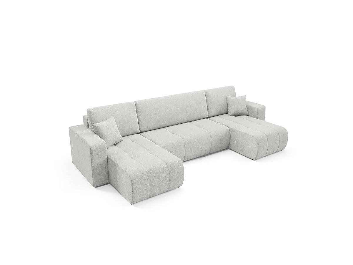 Canapé convertible 5 places avec coffre en tissu gris clair VASCO