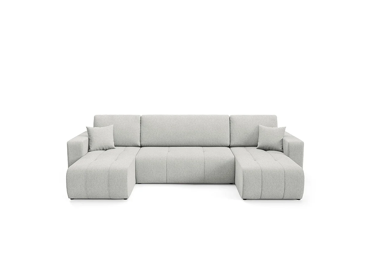Canapé convertible 5 places avec coffre en tissu gris clair VASCO