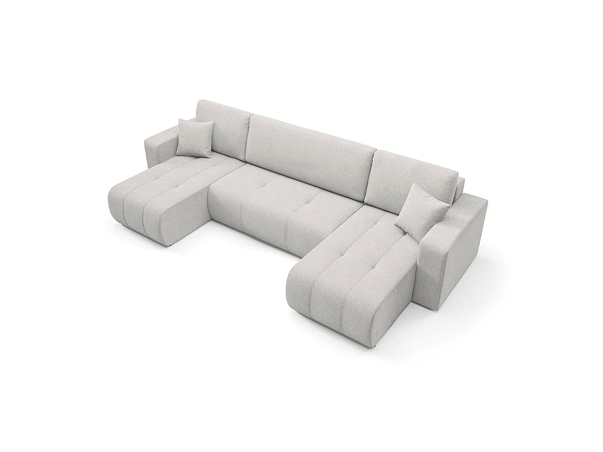 Canapé convertible 5 places avec coffre en tissu gris clair VASCO