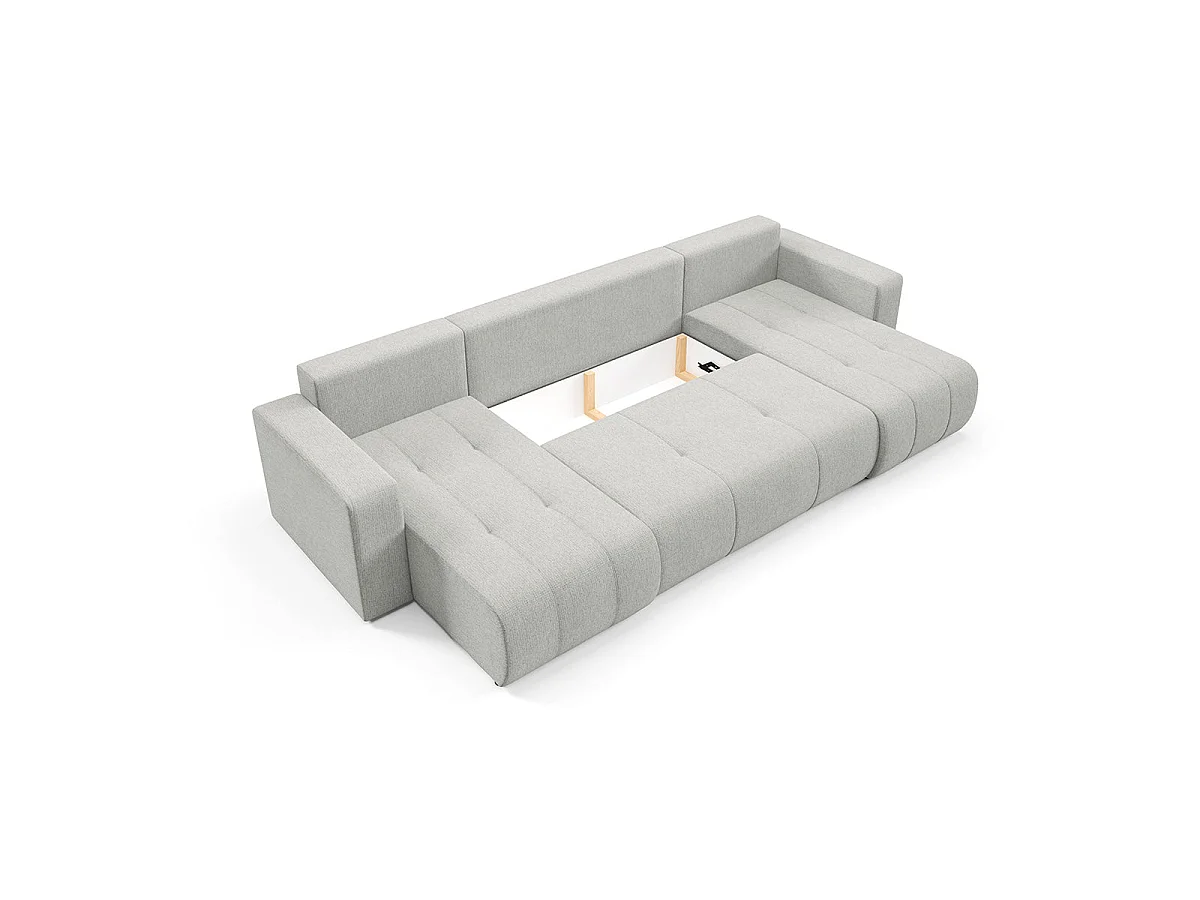 Canapé convertible 5 places avec coffre en tissu gris clair VASCO