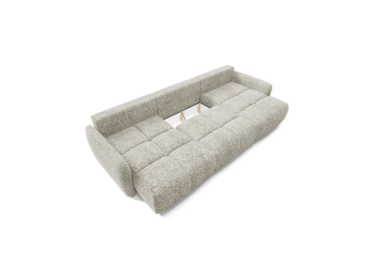 Canapé convertible 5 places avec coffre en tissu chiné gris VITTORIA
