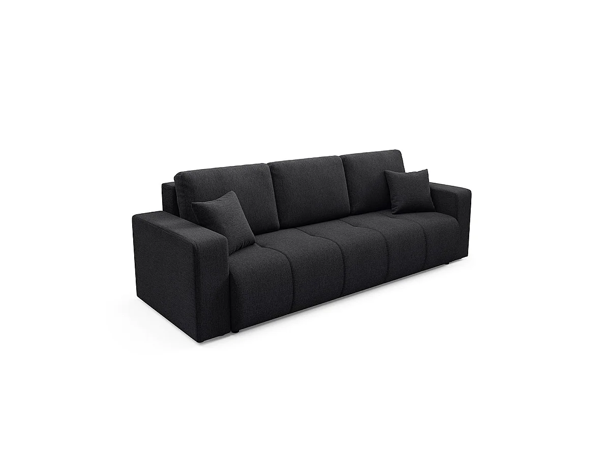 Canapé convertible 3 places avec coffre en tissu noir VASCO