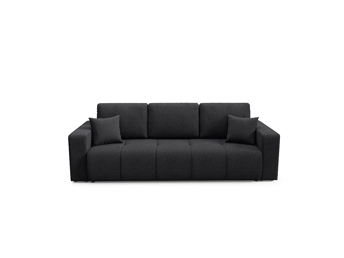 Canapé convertible 3 places avec coffre en tissu noir VASCO