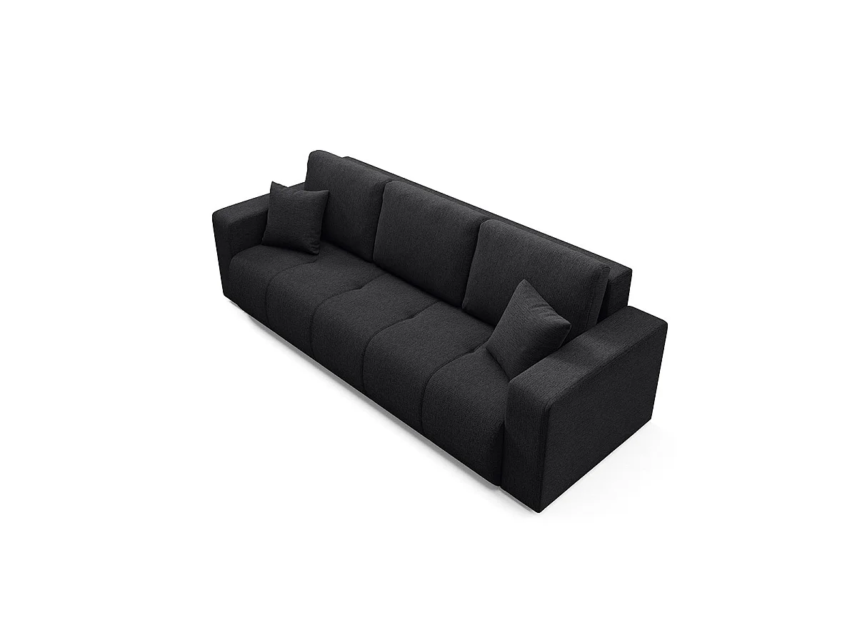 Canapé convertible 3 places avec coffre en tissu noir VASCO
