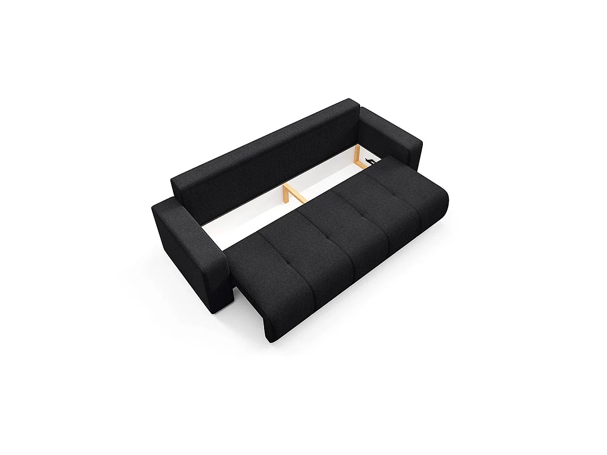 Canapé convertible 3 places avec coffre en tissu noir VASCO