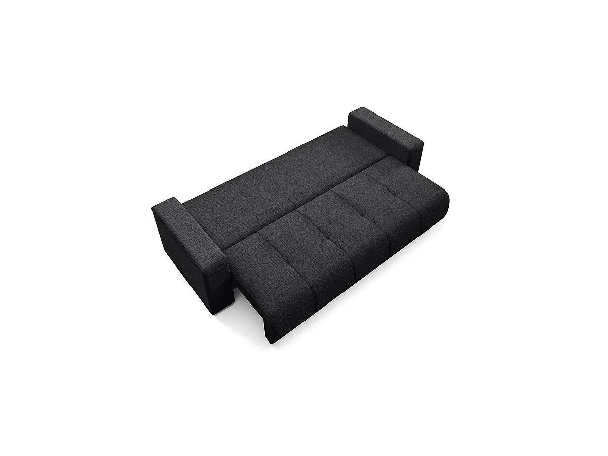 Canapé convertible 3 places avec coffre en tissu noir VASCO