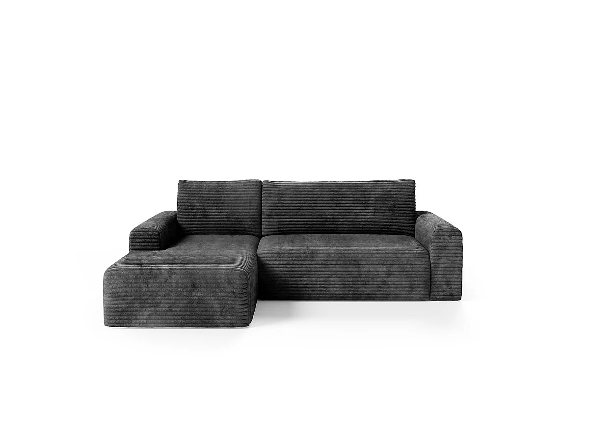Canapé d'angle gauche convertible 3 places avec coffre en tissu noir ROMEO