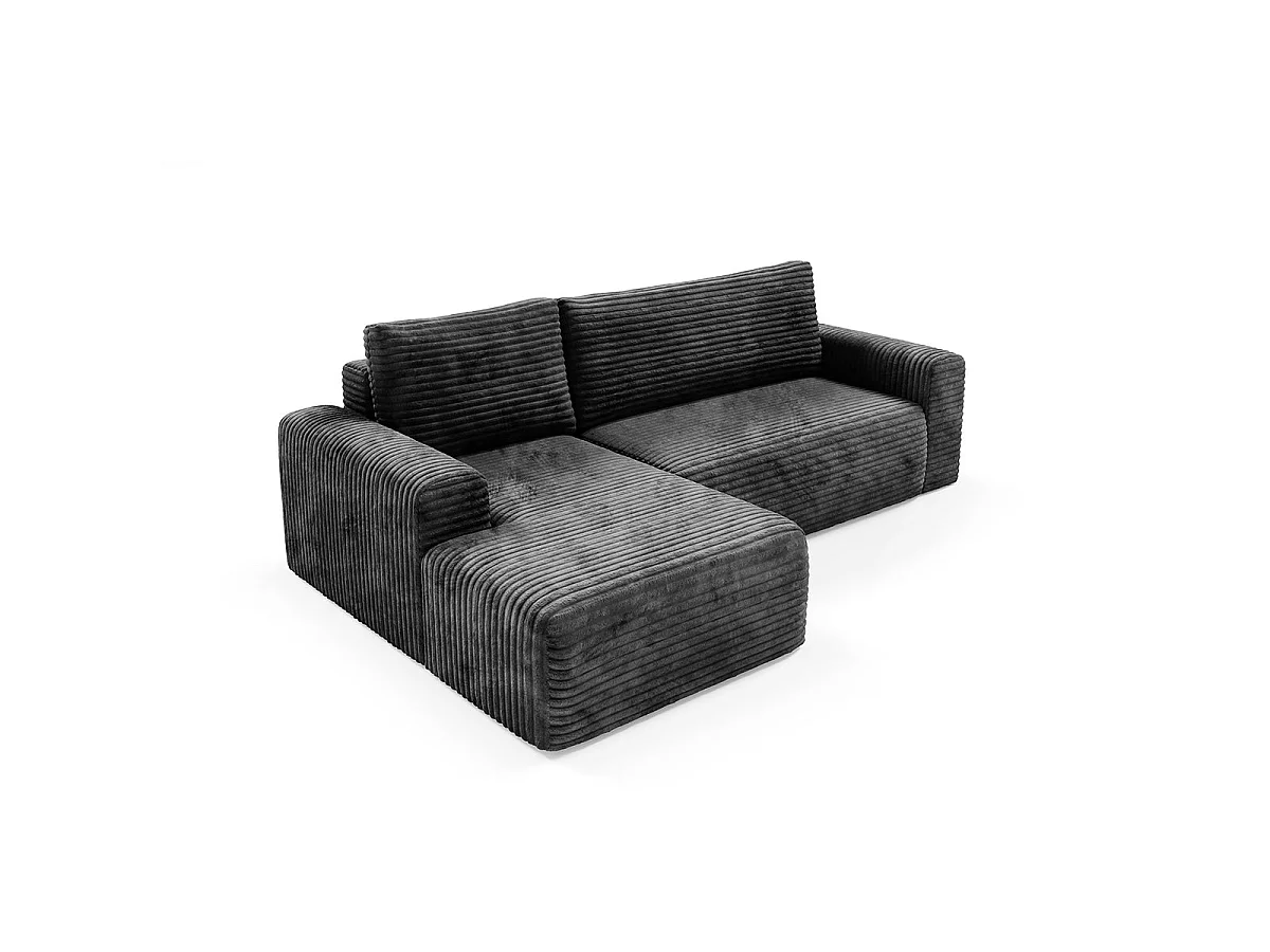 Canapé d'angle gauche convertible 3 places avec coffre en tissu noir ROMEO