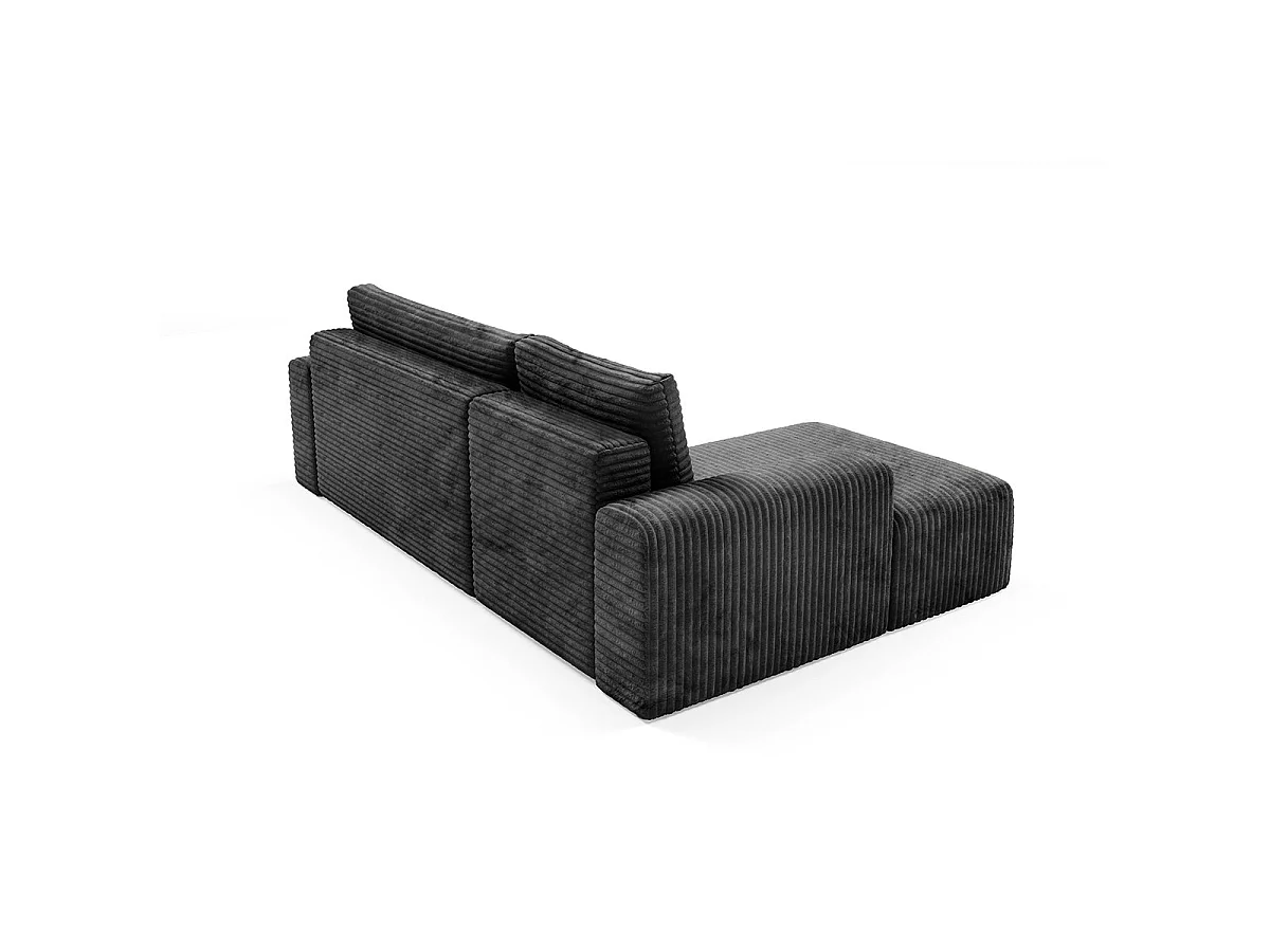 Canapé d'angle gauche convertible 3 places avec coffre en tissu noir ROMEO