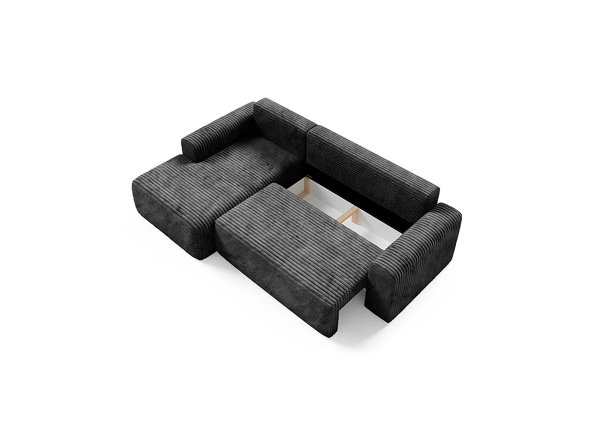 Canapé d'angle gauche convertible 3 places avec coffre en tissu noir ROMEO